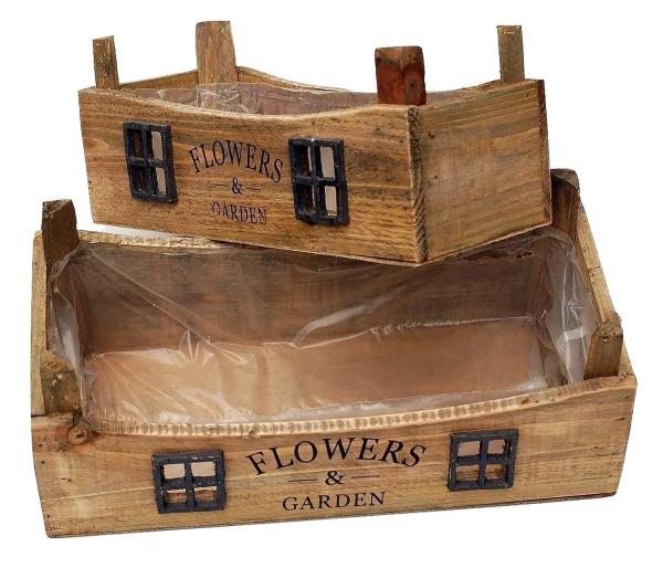 2er Set Holz Pflanzkisten "Flowers & Garden"